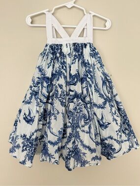 Halabaloo White Dress with Blue Toile Print Girls Size 3
